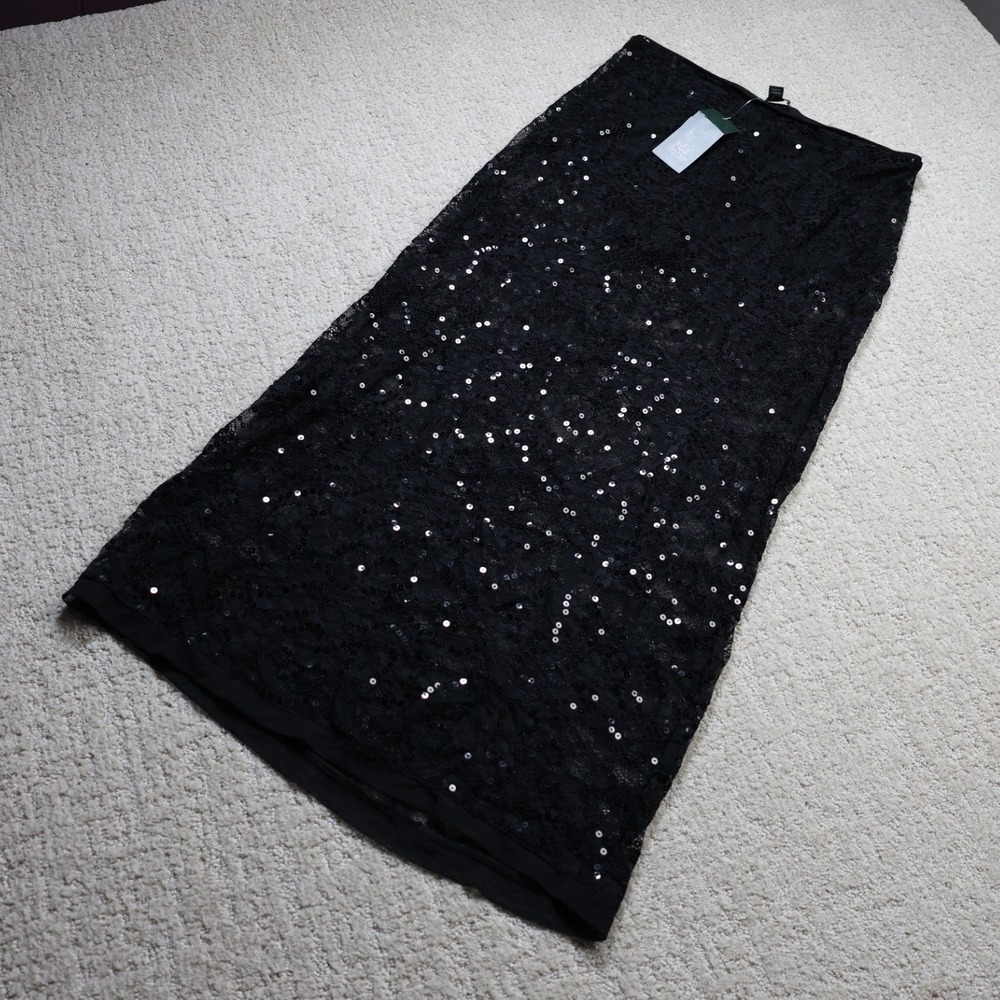 Wild Fable Black Lace Sequin Mid-Rise Midi Skirt XS NWT 4563WE